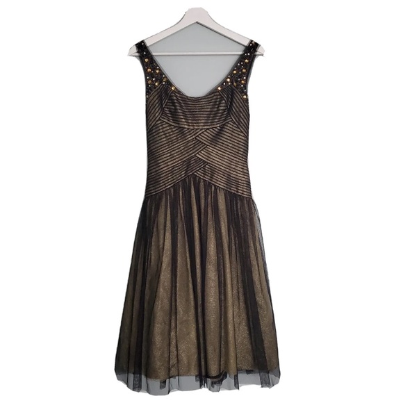 Layered Gold and Black Tulle Formal Cocktail Dress - Picture 5 of 8